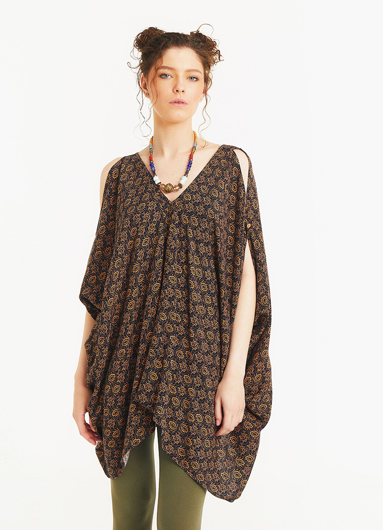 Boho Gypsy Clothing Cold Shoulder Brown Top Wholesale Boho Clothing