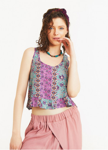 Strapless U Neck Pink Floral Blouse
