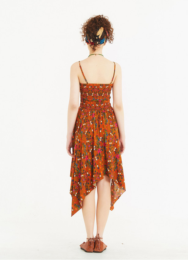 Mustard Floral Square Neck Hanky Hem Sundress