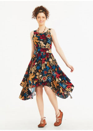 Asymmetrical Skirt Detail Flowers Dress