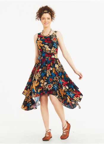 Asymmetrical Skirt Detail Flowers Dress