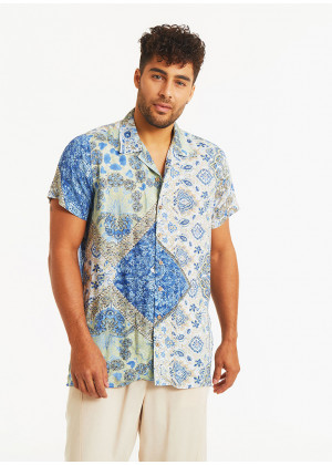 Blue Patterned Comfortable Fit Men's Shirt