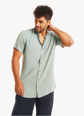 Adjustable Sleeve Mandarin Collar Mens Wholesale Green Shirt