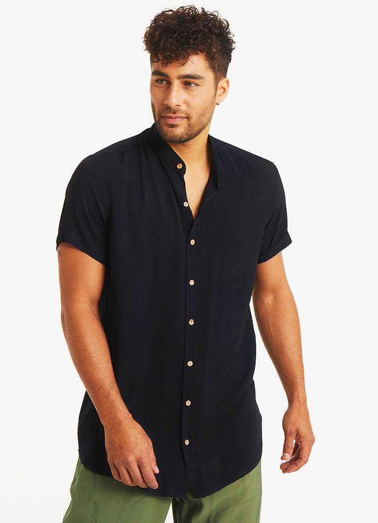 Half-Sleeve Black Boho Men's Shirt | Wholesale Boho Clothing