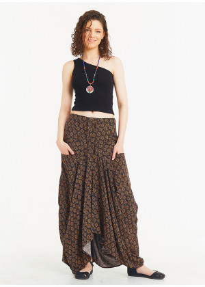 Tie Waist Pocket Detail Brown Long Skirt