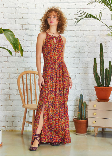 Double Front Slit Detail Halter Neck Maxi Dress