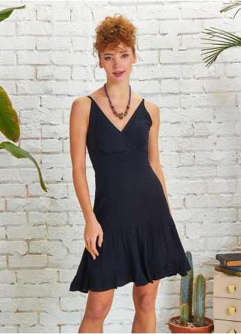 Boho Style Strappy Short Black Frill Dress