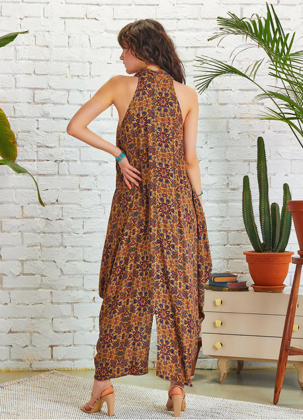 Wrap Front Cowl Neck Long Boho Dress