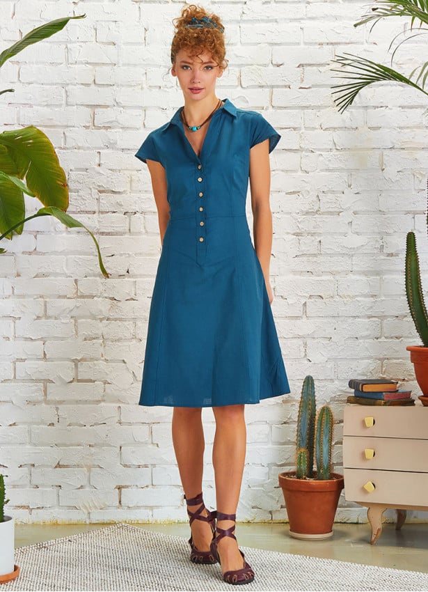Shirt Collar Short Sleeve Petrol Dress