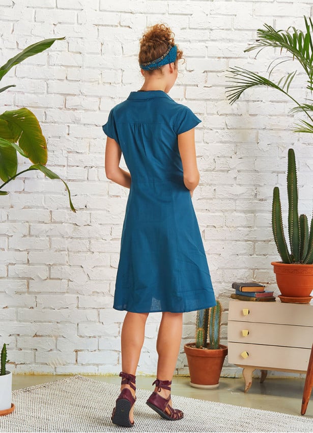 Shirt Collar Short Sleeve Petrol Dress