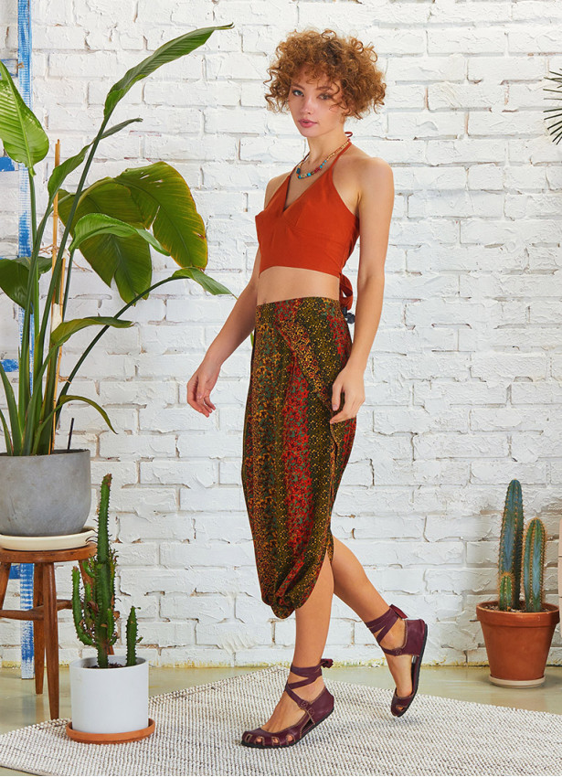 Authentic Patterned Low Rise Capri Skirt Pants