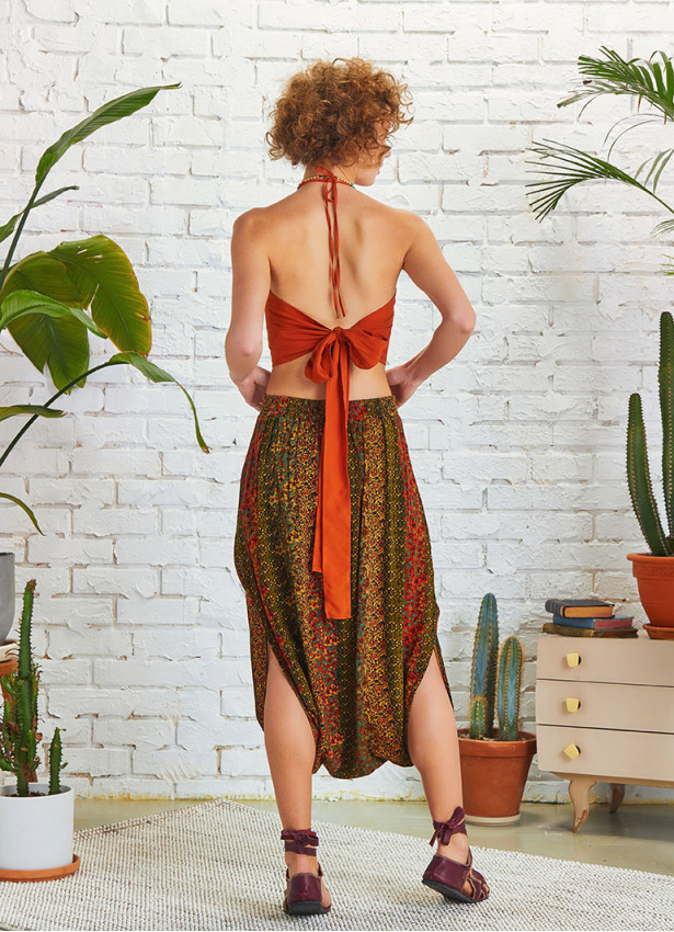 Authentic Patterned Low Rise Capri Skirt Pants