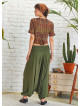 Draped Front Detail Elastic Waist Khaki Salwar Pants