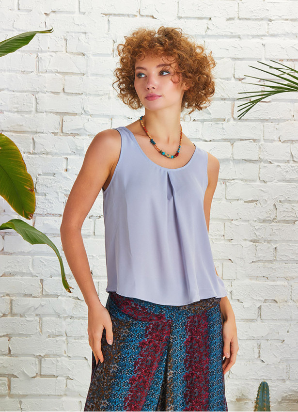 Scoop Neckline Sleeveless Boho Gray Backless Top