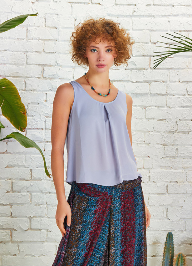 Scoop Neckline Sleeveless Boho Gray Backless Top