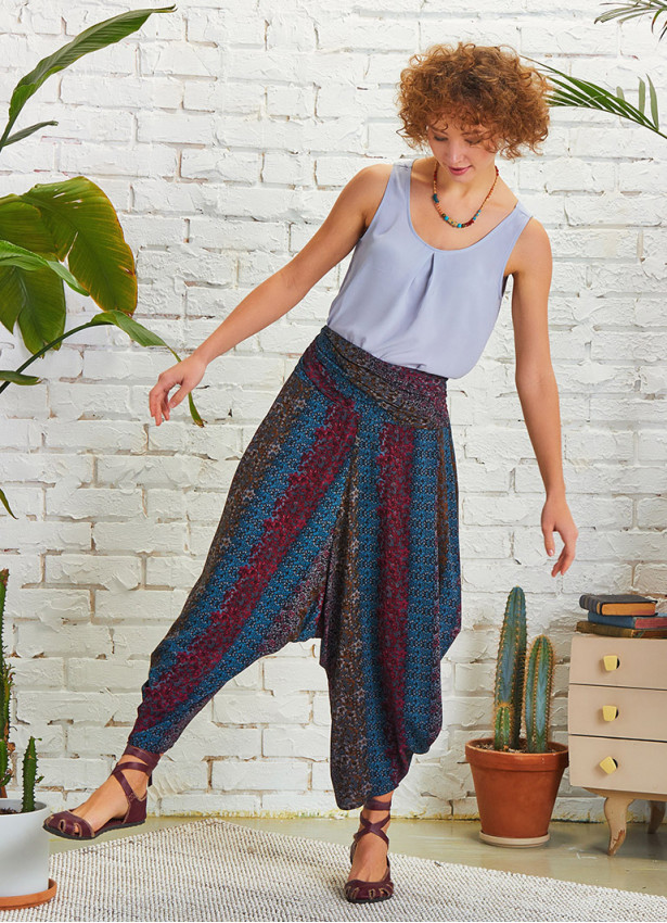 Anthracite Print Baggy Pants with Draped Wholesale Boho Clothing