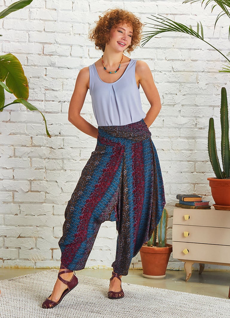 Anthracite Print Baggy Pants with Draped Wholesale Boho Clothing