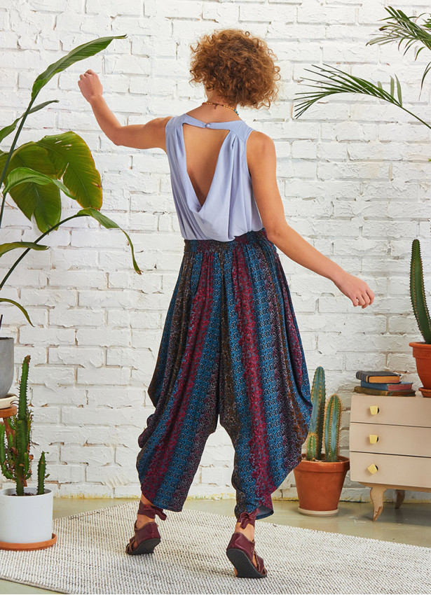 Anthracite Print Baggy Pants with Draped Wholesale Boho Clothing