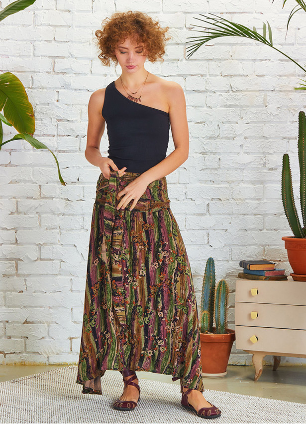 Shabby Ethnic Patterned Asymmetric Skirt