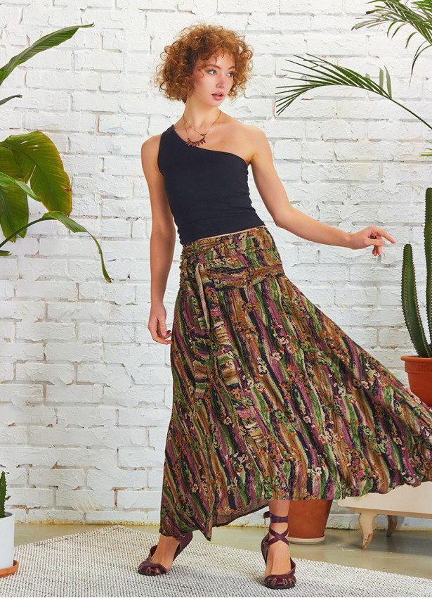 Shabby Ethnic Patterned Asymmetric Skirt