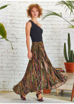 Shabby Ethnic Patterned Asymmetric Skirt