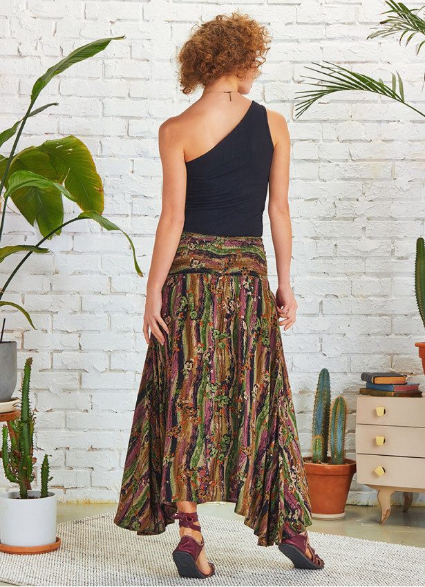 Shabby Ethnic Patterned Asymmetric Skirt