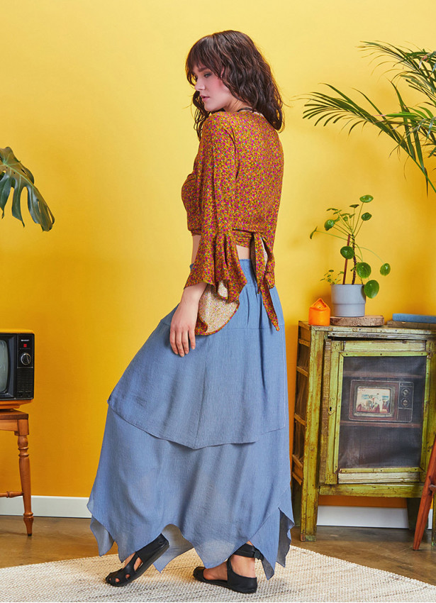 Flowers Gypsy Style Bell Sleeve Crop Top