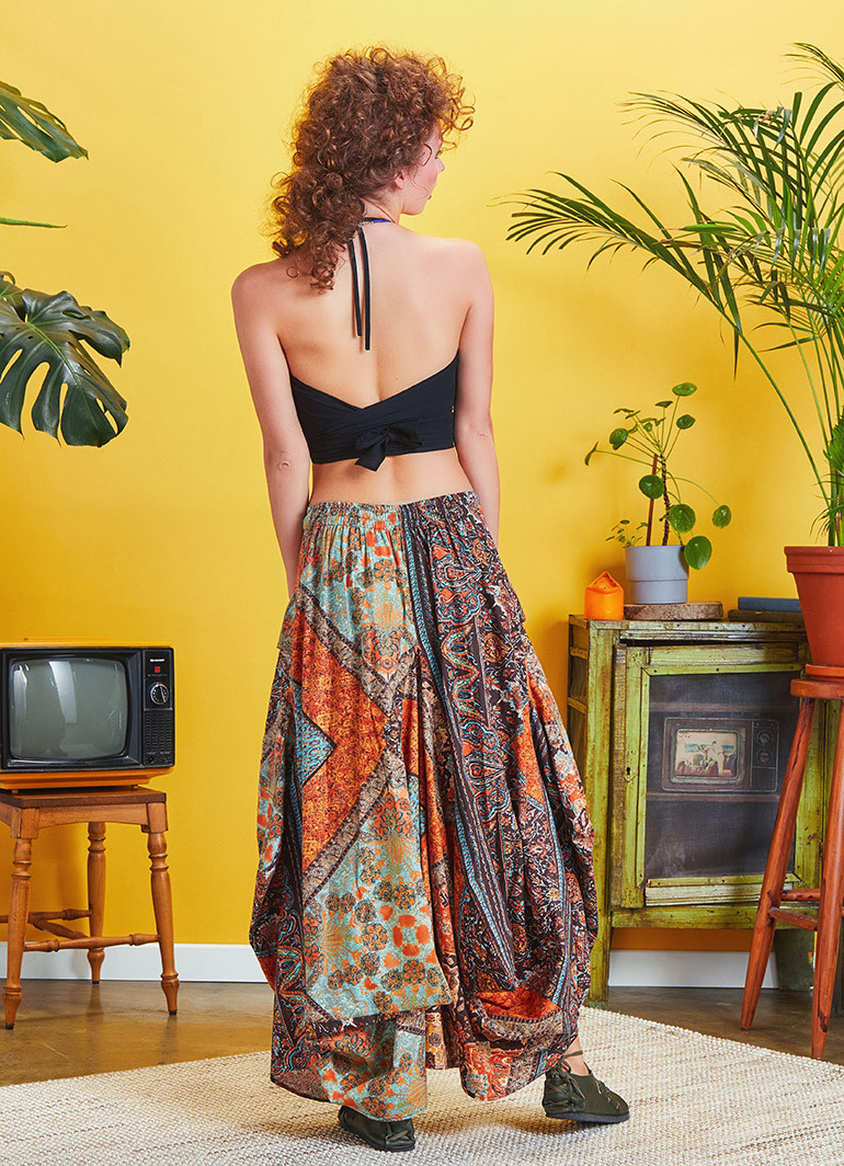 Gypsy Style Elastic Waist Print Skirt