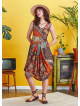 Authentic Brown Patterned Deep V-Neck Dress