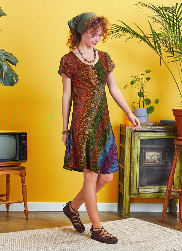 Scoop Neck Khaki Patchwork Short Dress