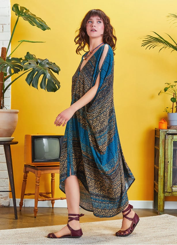 Patch Print Asymmetrical Hem Loose Fit Dress