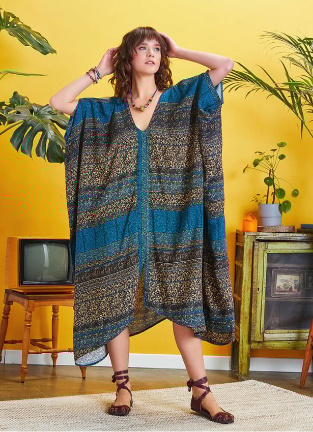 Patch Print Asymmetrical Hem Loose Fit Dress