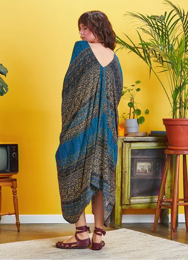 Patch Print Asymmetrical Hem Loose Fit Dress