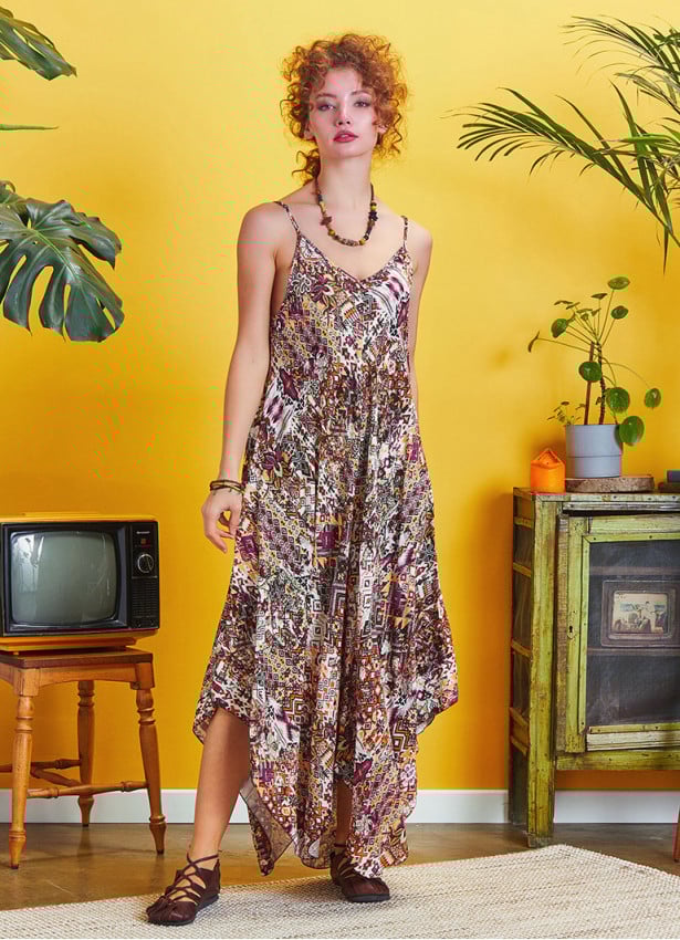 Spaghetti Striped Purple Patterned Sundress