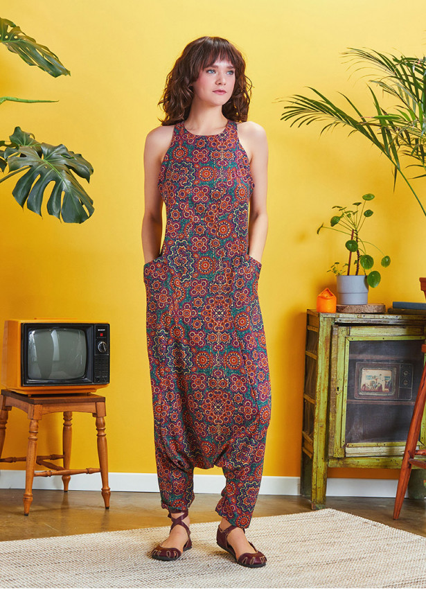 Halter Neck Ethnic Printed Cotton Jumpsuit