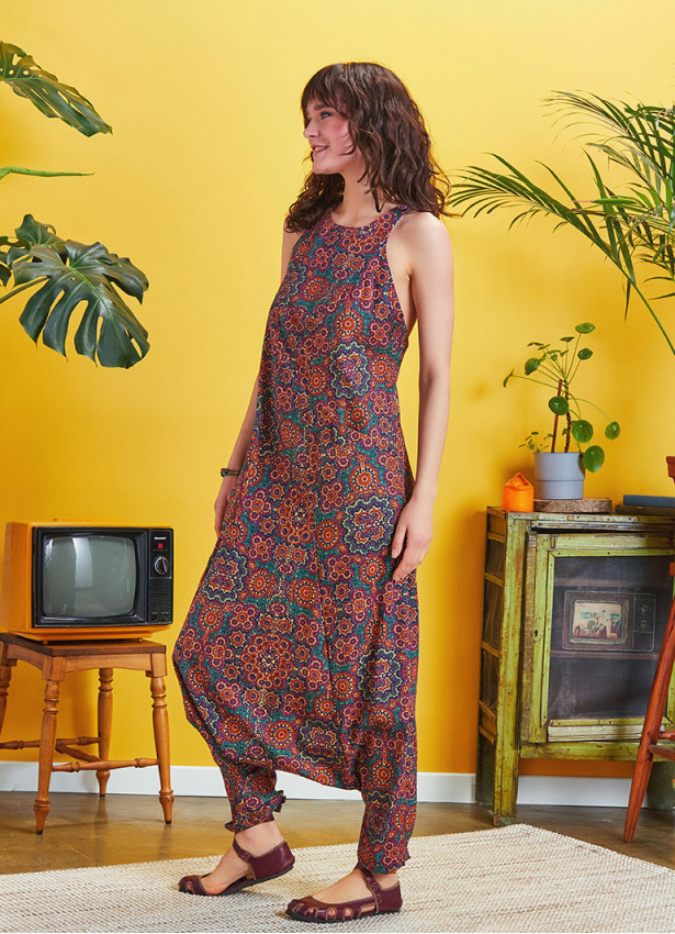 Halter Neck Ethnic Printed Cotton Jumpsuit