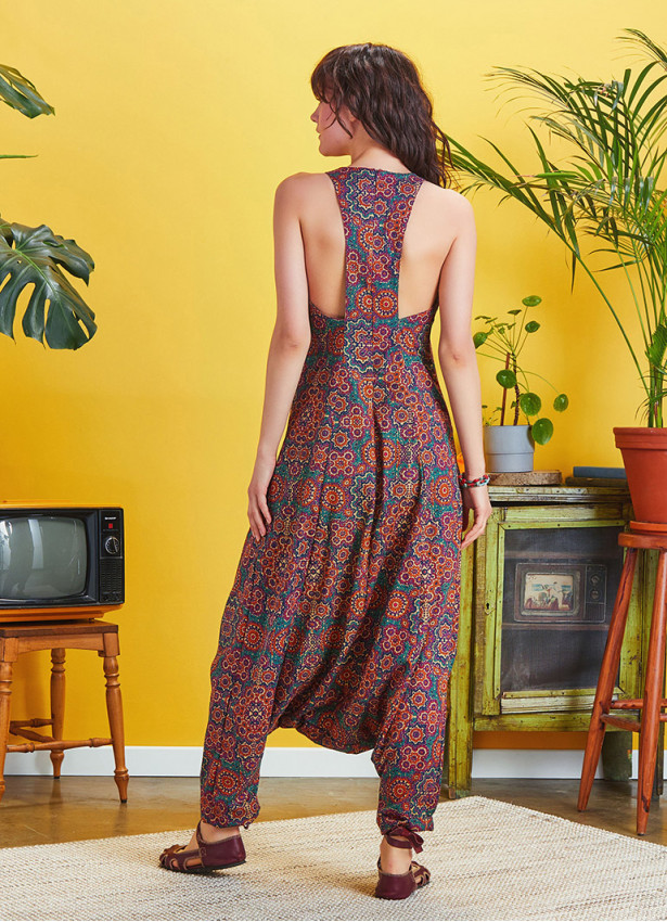 Halter Neck Ethnic Printed Cotton Jumpsuit