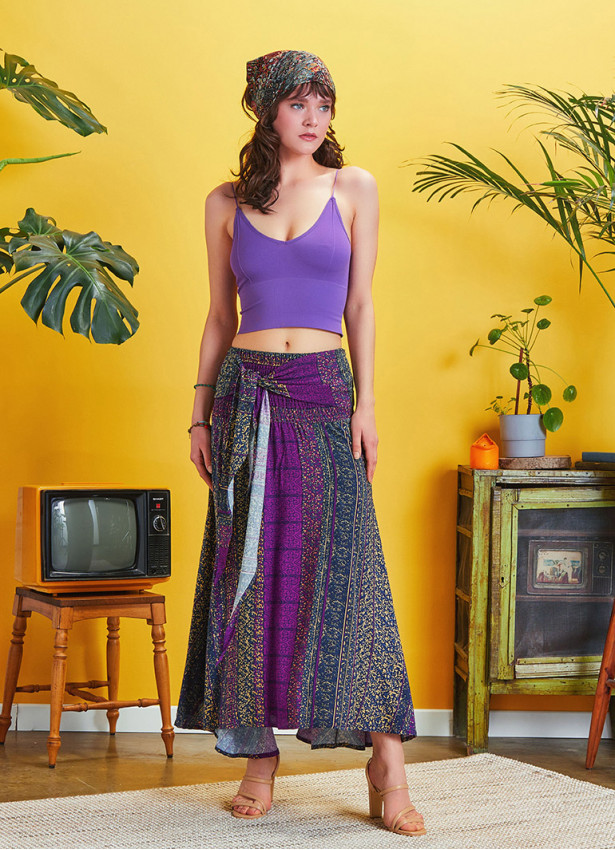 Shabby Purple Patterned Asymmetric Skirt