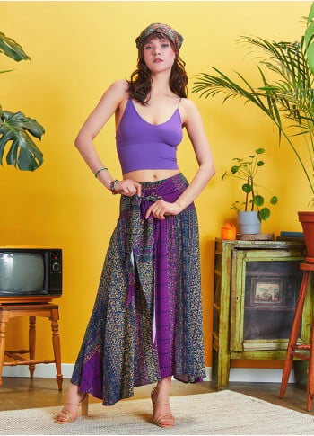 Shabby Purple Patterned Asymmetric Skirt