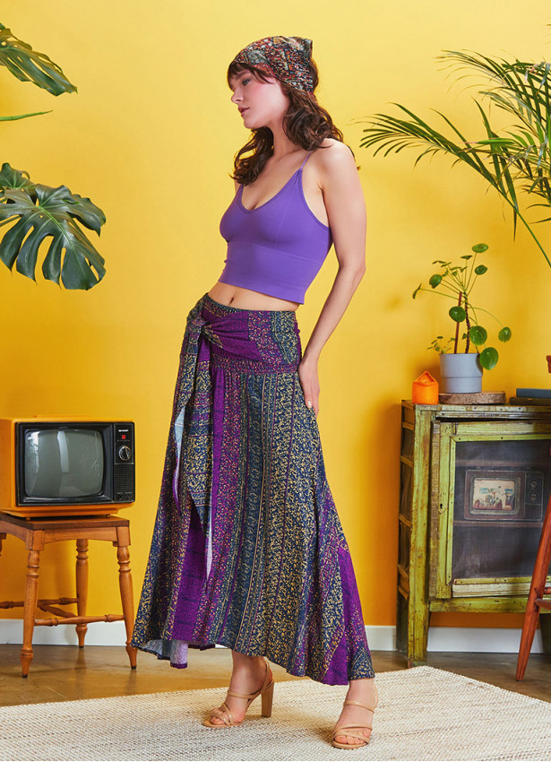 Shabby Purple Patterned Asymmetric Skirt