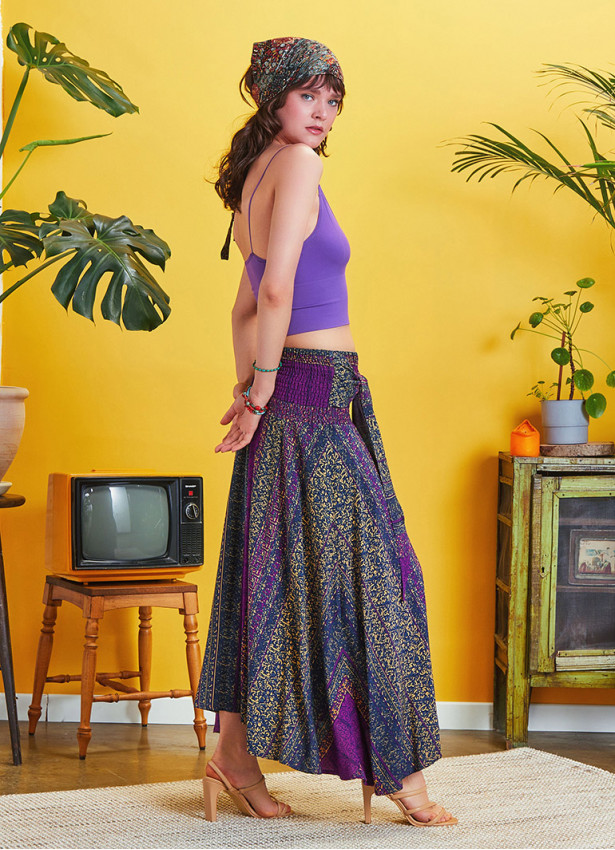 Shabby Purple Patterned Asymmetric Skirt