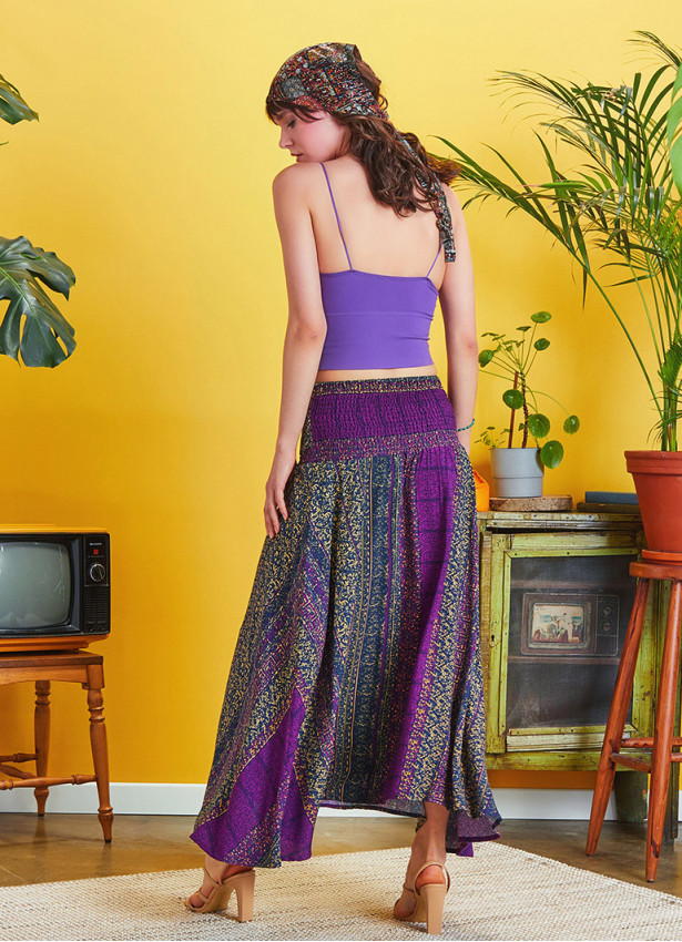 Shabby Purple Patterned Asymmetric Skirt