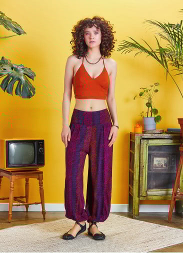 Maroon Patterned Elastic Waist and Hem Mid Rise Harem Pants