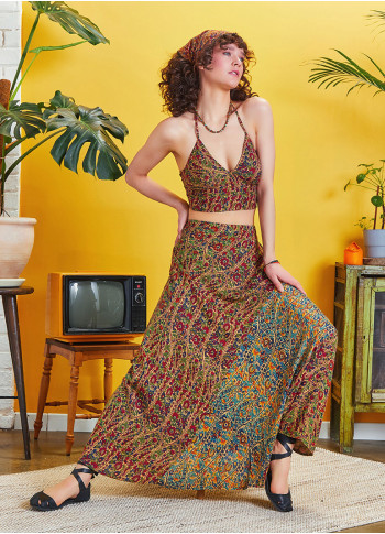 Pera Patterned Patchwork Long Skirt