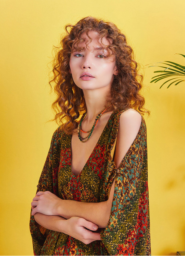 Authentic Print Asymmetrical Hem Loose Fit Dress