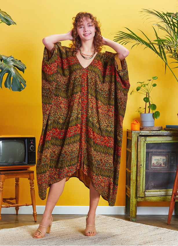 Authentic Print Asymmetrical Hem Loose Fit Dress