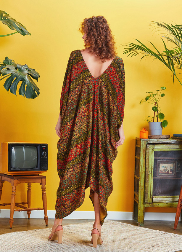 Authentic Print Asymmetrical Hem Loose Fit Dress
