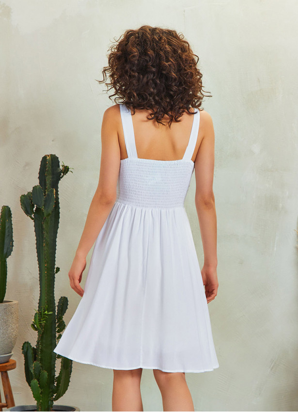 Double Breasted Neck Strappy Bohemia Wholesale White Sundress