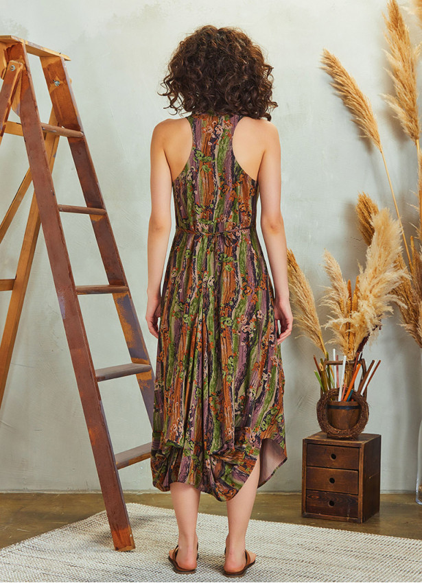 Authentic Pattern Shirt Collar Bohemian Dress