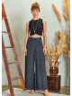 Palazzo High Waist Wide Cut Gray Patterned Trousers